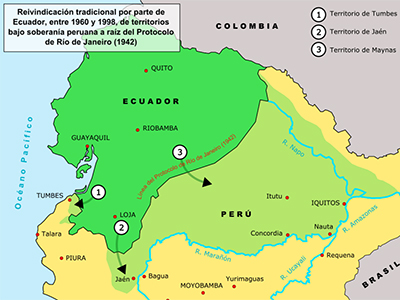 las regiones que la historia oficial del Ecuador consideraba perdidas a causa de la guerra peruano-ecuatoriana